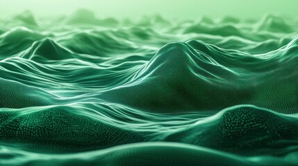 Wall Mural - Green digital landscape with rolling hills and textured surface.