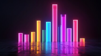 Digital bar graph depicting financial improvement in glowing neon tones