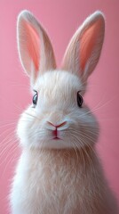 surprised white rabbit portrait on vibrant pink background - generative ai