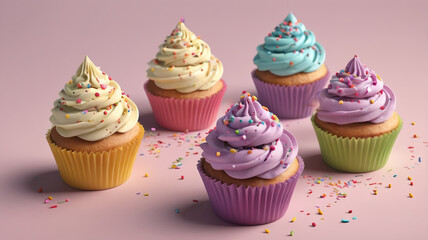 Wall Mural - Fun and colorful cupcakes with sprinkles.