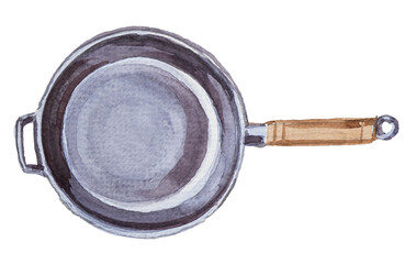 cuisine or culinary concept painting. kitchenware clipart.watercolor frying pan illustration isolate