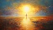 © Thirakun - Jesus Christs resurrection depicted at sunrise in oil painting with radiant sunbeam