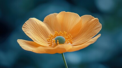 Wall Mural - Orange poppy flower blooming in garden, blurred background.