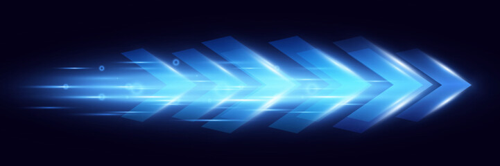 Aufkleber - Light and speed dynamic glowing arrow on dark background, futuristic design with vibrant colors and motion effects, suitable for technology, progress, or direction concepts.
