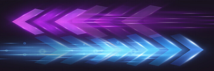 Aufkleber - Light and speed dynamic glowing arrow on dark background, futuristic design with vibrant colors and motion effects, suitable for technology, progress, or direction concepts.
