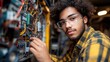 © kvladimirv - Young Technician in a Plaid Shirt Working on Electronic Circuit Board with Precision