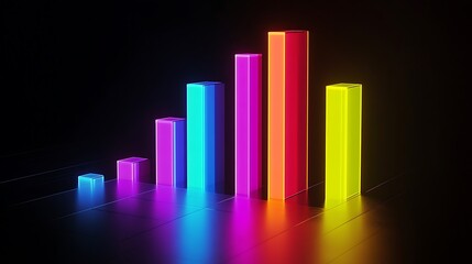 Digital bar graph with bright neon colors showing financial success