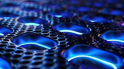 Abstract Blue Neon Light Illuminated Grid Pattern