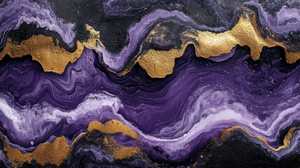 Wall Mural - Purple and gold abstract fluid art background texture.