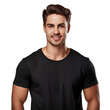 © stockpro - Stylish male fashion model in black t-shirt studio setting portrait photography, isolated on white or transparent background