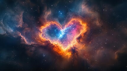 Wall Mural - cosmic nebula forming a luminous heart shape with swirling stars and colorful gas clouds creating a 