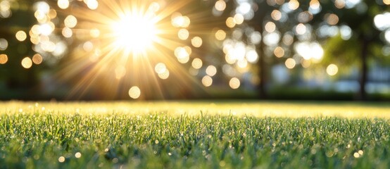 Wall Mural - Fields and pastures adorned with lush spring green grass, topped by a sunny summer blue sky