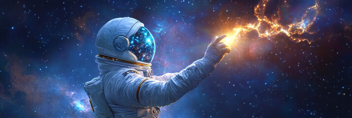 Wall Mural - astronaut touching nebula - an astronaut reaches out to touch a vibrant nebula in the vast expanse o
