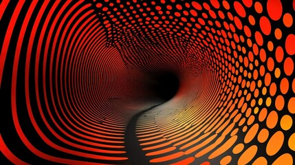 Wall Mural - Red and orange dotted tunnel vortex in digital space.