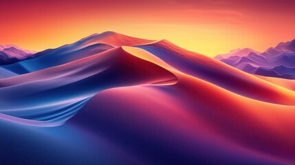 Wall Mural - Vibrant desert dunes at sunset with colorful mountain backdrop.