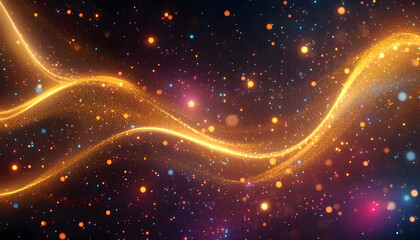 Wall Mural - digital gold particles wave and light abstract background with shining dots stars 79