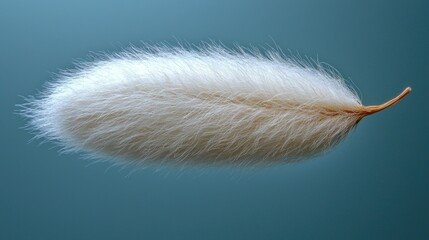 Wall Mural - white fluffy feather floating on blue background.