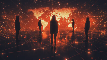 Hacker are planning to hack and attack networks and cyber security systems.team people innovation connection of line from nail node to node on map background , networking concept