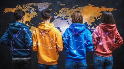 Hacker are planning to hack and attack networks and cyber security systems.team people innovation connection of line from nail node to node on map background , networking concept