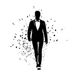 Wall Mural - Businessman walking forward, clip art, isolated vector silhouette with dispersion effect. Isolated business people