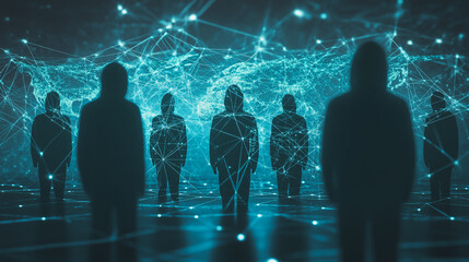 Hacker are planning to hack and attack networks and cyber security systems.team people innovation connection of line from nail node to node on map background , networking concept