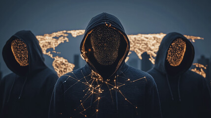 Hacker are planning to hack and attack networks and cyber security systems.team people innovation connection of line from nail node to node on map background , networking concept
