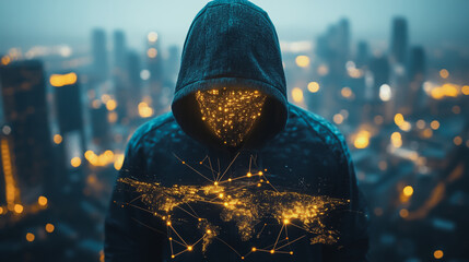 Hacker are planning to hack and attack networks and cyber security systems.team people innovation connection of line from nail node to node on map background , networking concept