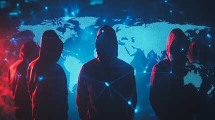 Hacker are planning to hack and attack networks and cyber security systems.team people innovation connection of line from nail node to node on map background , networking concept