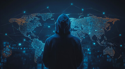 Hacker are planning to hack and attack networks and cyber security systems.team people innovation connection of line from nail node to node on map background , networking concept