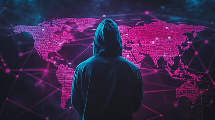 Hacker are planning to hack and attack networks and cyber security systems.team people innovation connection of line from nail node to node on map background , networking concept