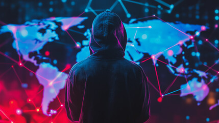 Hacker are planning to hack and attack networks and cyber security systems.team people innovation connection of line from nail node to node on map background , networking concept