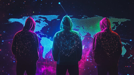 Hacker are planning to hack and attack networks and cyber security systems.team people innovation connection of line from nail node to node on map background , networking concept