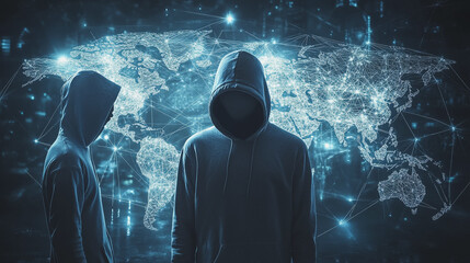 Hacker are planning to hack and attack networks and cyber security systems.team people innovation connection of line from nail node to node on map background , networking concept