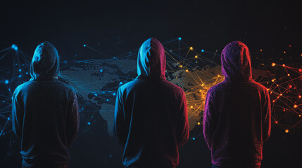 Hacker are planning to hack and attack networks and cyber security systems.team people innovation connection of line from nail node to node on map background , networking concept