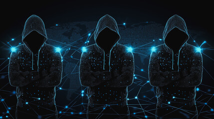 Hacker are planning to hack and attack networks and cyber security systems.team people innovation connection of line from nail node to node on map background , networking concept