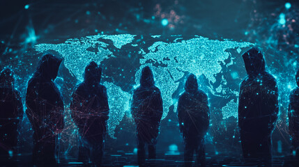 Hacker are planning to hack and attack networks and cyber security systems.team people innovation connection of line from nail node to node on map background , networking concept