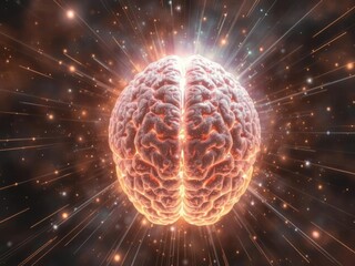 Wall Mural - abstract image of a glowing brain surrounded by cosmic radiance, neurocosmo, brain, science
