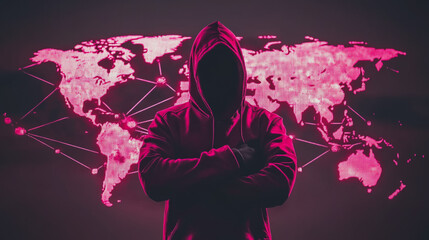 Hacker are planning to hack and attack networks and cyber security systems.team people innovation connection of line from nail node to node on map background , networking concept