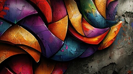 Wall Mural - Colorful 3D abstract shapes on grunge wall background.