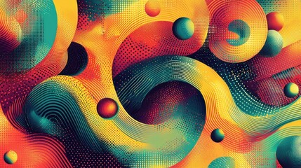 Wall Mural - colorful abstract swirls, spheres, dots background for digital art.