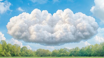 Lush green field, large fluffy cloud, blue sky.  Perfect for nature, weather, or serenity themes