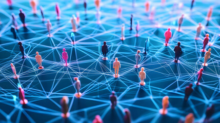 Wall Mural - a colorful network of people is displayed in a blue background