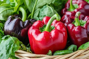 Wall Mural - Ripe red bell peppers, closeup