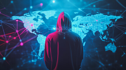 Hacker are planning to hack and attack networks and cyber security systems.team people innovation connection of line from nail node to node on map background , networking concept