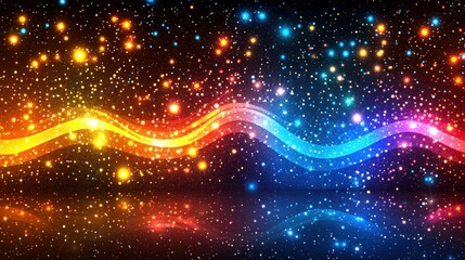 Wall Mural - colorful light wave flowing through sparkling cosmic dust background.
