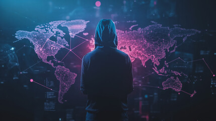 Hacker are planning to hack and attack networks and cyber security systems.team people innovation connection of line from nail node to node on map background , networking concept