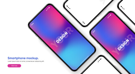 Leinwandbilder - Realistic smartphone mockup. Mobile phone vector with isolated on white background. Device front view. 3D mobile phone with shadow. Realistic, high quality smart phone mockup for ui ux presentation.