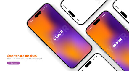 Leinwandbilder - Realistic smartphone mockup. Mobile phone vector with isolated on white background. Device front view. 3D mobile phone with shadow. Realistic, high quality smart phone mockup for ui ux presentation.