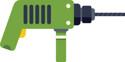 Poster - Green electric drill standing on a white background, power tool for construction and renovation works