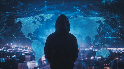 Hacker are planning to hack and attack networks and cyber security systems.team people innovation connection of line from nail node to node on map background , networking concept